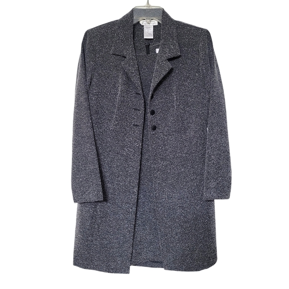 Giorgio Fiorlini Black Speckled Long Duster Coat And Short Sleeve Dress  13/14 - Picture 1 of 11